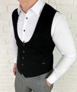 Elegancka czarna kamizelka męska slim fit Stylovy 1001
