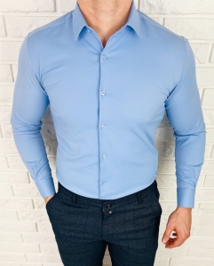 Niebieska koszula męska slim fit z kołnierzem RS-1100
