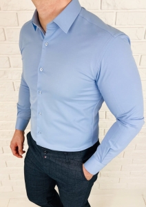 Niebieska koszula męska slim fit z kołnierzem RS-1100