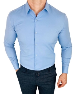 Niebieska koszula męska slim fit z kołnierzem RS-1100