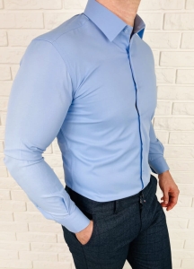Niebieska koszula męska slim fit z kołnierzem RS-1100