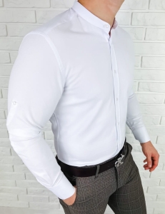 Biała koszula oxford ze stójką slim fit VP1958