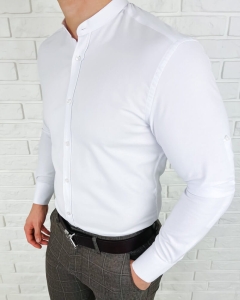 Biała koszula oxford ze stójką slim fit VP1958