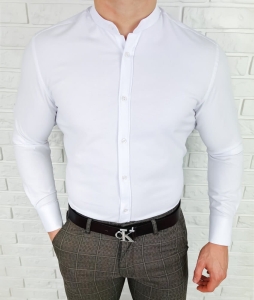 Biała koszula oxford ze stójką slim fit VP1958