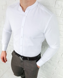Biała koszula oxford ze stójką slim fit VP1958