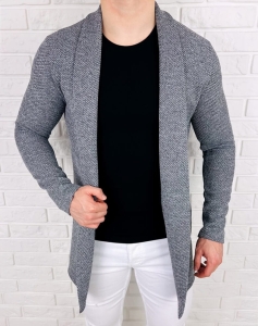 Kardigan męski długi sweter szary melanż  6882G
