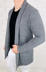 Kardigan męski długi sweter szary melanż  6882G