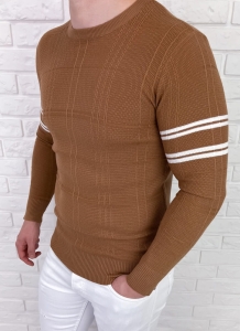 Camelowy sweter męski w paski Stylovy CHL9010