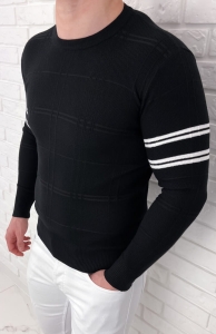 Czarny sweter męski w paski Stylovy CHL9010