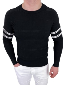 Czarny sweter męski w paski Stylovy CHL9010