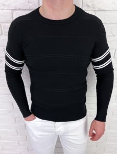 Czarny sweter męski w paski Stylovy CHL9010