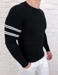 Czarny sweter męski w paski Stylovy CHL9010