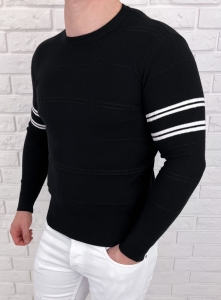 Czarny sweter męski w paski Stylovy CHL9010