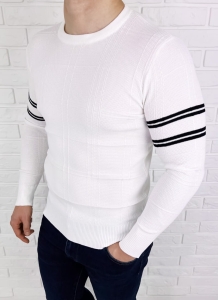 Biały sweter męski w paski Stylovy CHL9010