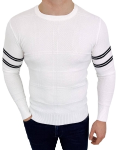 Biały sweter męski w paski Stylovy CHL9010