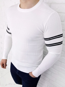 Biały sweter męski w paski Stylovy CHL9010