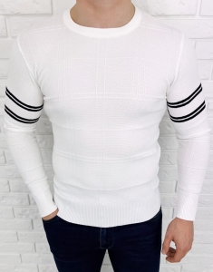 Biały sweter męski w paski Stylovy CHL9010