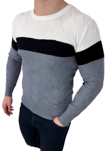 Szaro-biały sweter męski w paski Stylovy HHL8039
