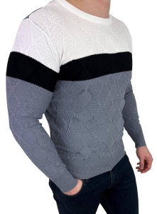 Szaro-biały sweter męski w paski Stylovy HHL8039