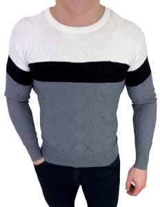 Szaro-biały sweter męski w paski Stylovy HHL8039