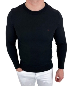 Czarny sweter męski dopasowany znaczek 3455
