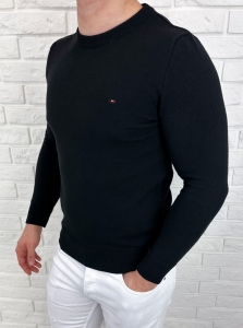 Czarny sweter męski dopasowany znaczek 3455