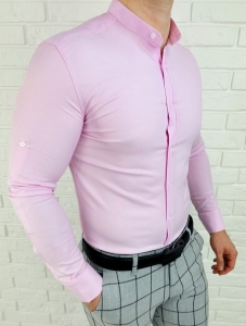 Różowa koszula oxford ze stójką slim fit 1983