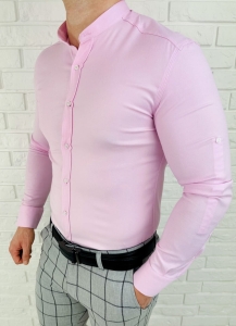 Różowa koszula oxford ze stójką slim fit 1983