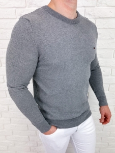 Szary sweter męski dopasowany znaczek 3455