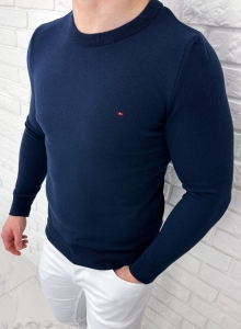 Granatowy sweter męski dopasowany znaczek 3455