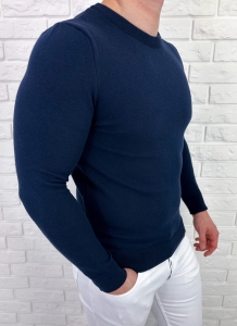 Granatowy sweter męski dopasowany znaczek 3455