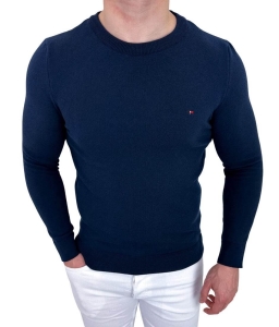 Granatowy sweter męski dopasowany znaczek 3455