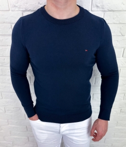 Granatowy sweter męski dopasowany znaczek 3455