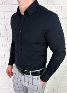 Czarna koszula oxford z kołnierzem slim fit VP1978