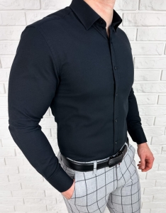 Czarna koszula oxford z kołnierzem slim fit VP1978