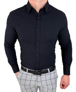 Czarna koszula oxford z kołnierzem slim fit VP1978
