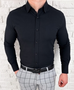 Czarna koszula oxford z kołnierzem slim fit VP1978
