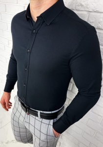 Czarna koszula oxford z kołnierzem slim fit VP1978
