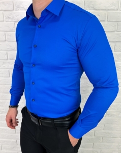 Chabrowa koszula męska slim fit z kołnierzem RS-1100