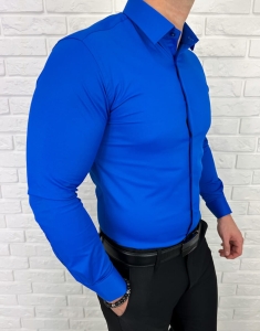 Chabrowa koszula męska slim fit z kołnierzem RS-1100