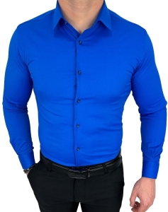 Chabrowa koszula męska slim fit z kołnierzem RS-1100
