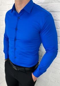 Chabrowa koszula męska slim fit z kołnierzem RS-1100