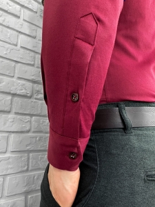 Bordowa koszula męska slim fit z kołnierzem RS-1100