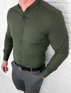 Koszula męska khaki ze stójką slim fit oxford VP1998