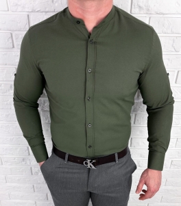 Koszula męska khaki ze stójką slim fit oxford VP1998