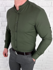 Koszula męska khaki ze stójką slim fit oxford VP1998