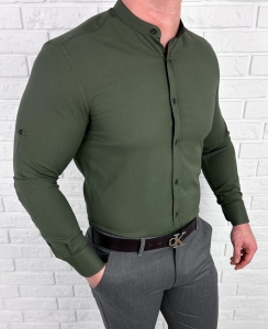 Koszula męska khaki ze stójką slim fit oxford VP1998