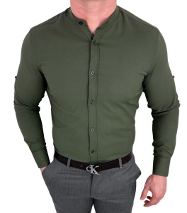 Koszula męska khaki ze stójką slim fit oxford VP1998