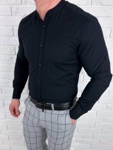 Koszula męska ze stójką czarna slim fit oxford VP1999