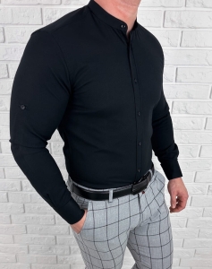Koszula męska ze stójką czarna slim fit oxford VP1999